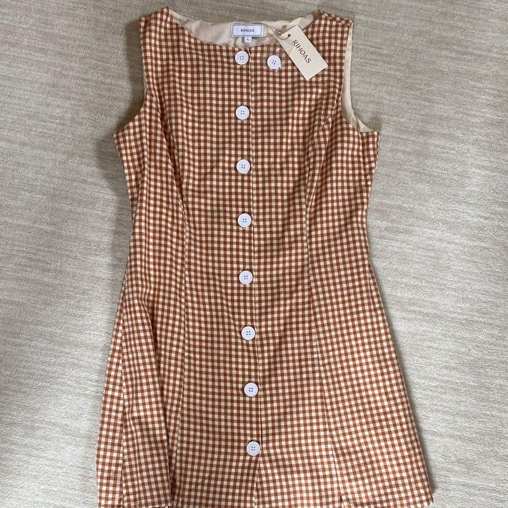 RIHOAS Brown and White Gingham Dress